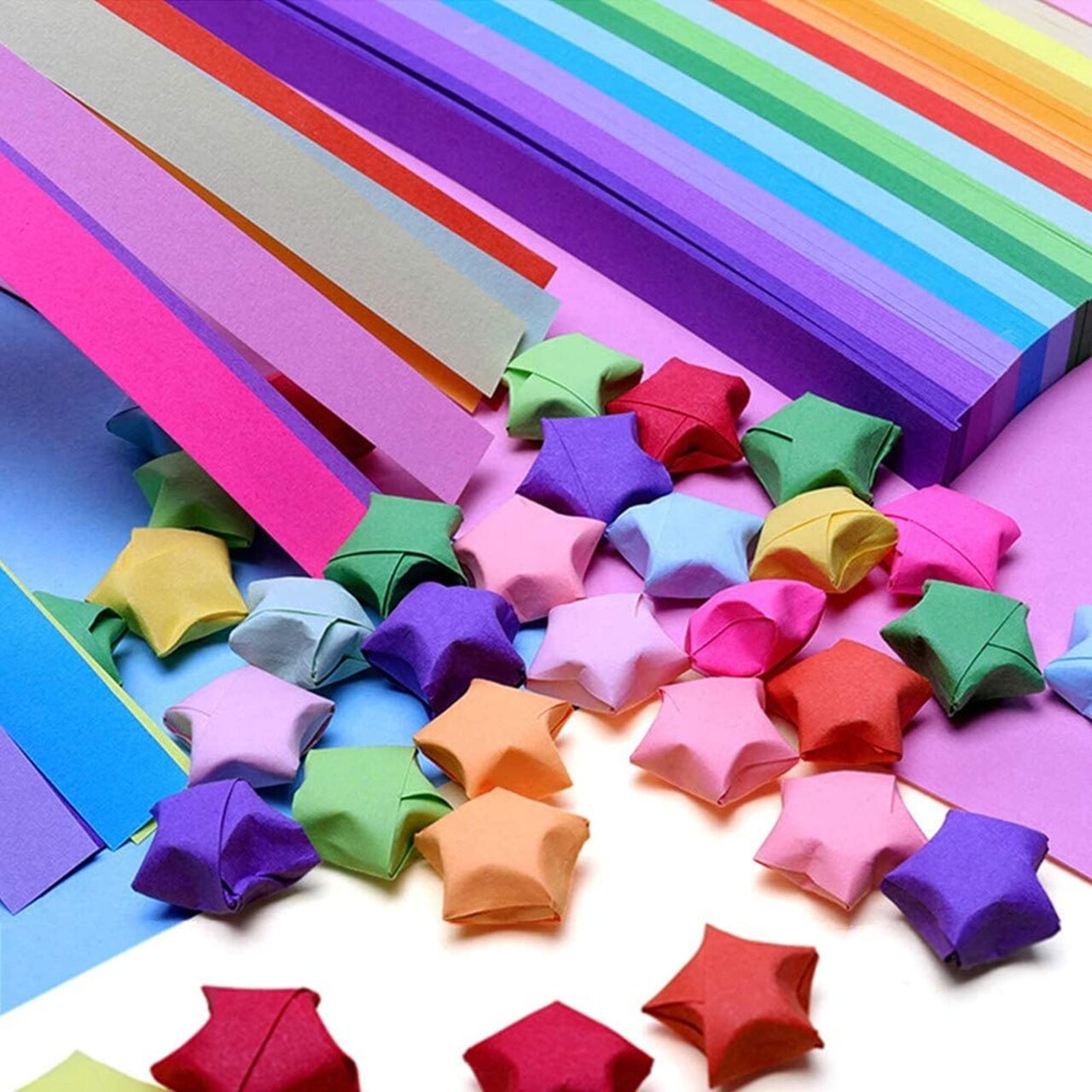 2340 Sheets Folding Stars Paper Strips Double Sided Lucky Colorful Stars 25 Colors Decoration Folding Paper for Thanksgiving Christmas Gifts Crafting Supplies, School Teaching, DIY Projects